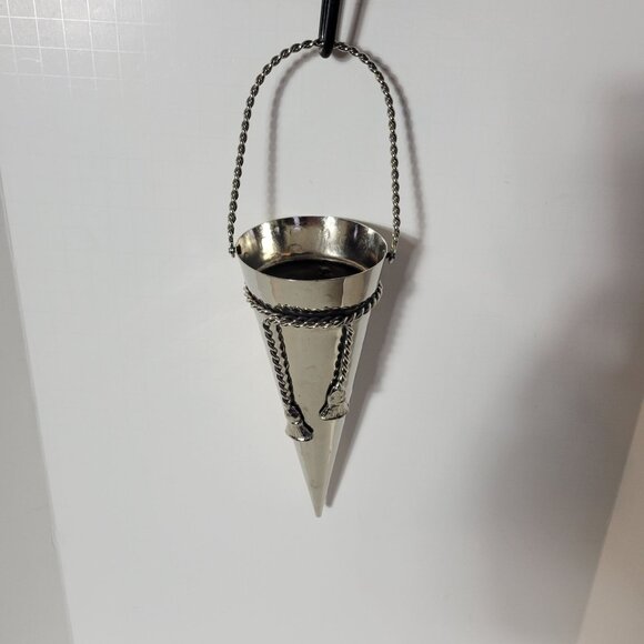Vintage 7.5" Hanging Cone Vase with Twisted Rope Handle & Tassels - Picture 1 of 3